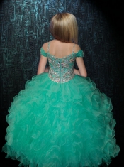 Pretty Rose Pink Off Shoulder Little Gril Pageant Dress with Beading