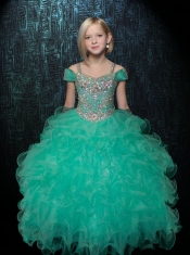 Pretty Rose Pink Off Shoulder Little Gril Pageant Dress with Beading