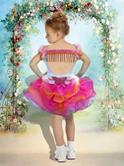 Pretty Scoop Short Butterfly Appliques Hot Pink and Yellow Little Girl Dress