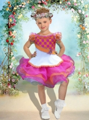 Pretty Scoop Short Butterfly Appliques Hot Pink and Yellow Little Girl Dress