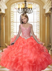 Pretty Straps Beading Watermelon 2014 Little Gril Pageant Dress