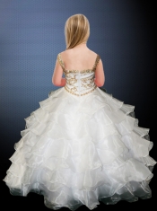 Pretty Straps Pink Beading Floor-length Little GirlPageant Dress