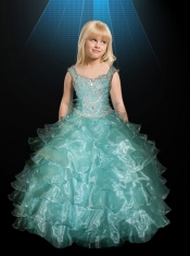 Pretty Straps Pink Beading Floor-length Little GirlPageant Dress