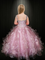 Pretty Straps Pink Beading Floor-length Little GirlPageant Dress