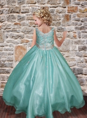 Pretty V-neck Hot Pink 2014 Little Gril Pageant Dresses with Beading