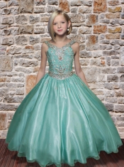 Pretty V-neck Hot Pink 2014 Little Gril Pageant Dresses with Beading