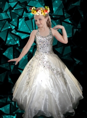 Pretty White Ball Gown Halter Beading Long Little Girl Pageant Dress in White