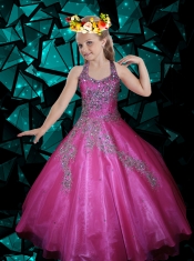 Pretty White Ball Gown Halter Beading Long Little Girl Pageant Dress in White