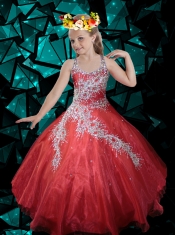 Pretty White Ball Gown Halter Beading Long Little Girl Pageant Dress in White