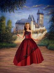 Puffy One Shoulder Wine Red 2014 Little Girl Pageant Dress with Appliques