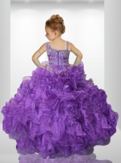 Purple Ball Gown Asymmetrical Floor-length Little Gril Pageant Dress