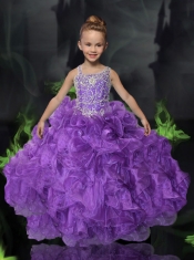 Purple Ball Gown Asymmetrical Floor-length Little Gril Pageant Dress