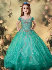 Purple Off The Shoulder Beading Little Gril Pageant Dress with Appliques