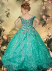 Purple Off The Shoulder Beading Little Gril Pageant Dress with Appliques