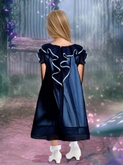 Romantic A-Line Bateau Hand Made Flowers and Ruffles Flower Girl Dress in Navy Blue