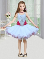 Romantic A-Line Spaghetti Straps Mini-length Beading White Little Girl Dress