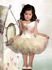 Romantic Ball Gown Scoop Mini-length Beading White Little Girl Dress