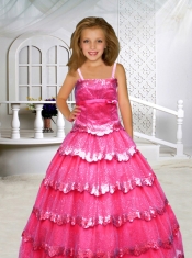 Royal Blue A-Line Spaghetti Straps Belt Little Gril Pageant Dress with Sequins