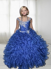 Royal Blue Ball Gown Straps Beading Little Gril Pageant Dresses