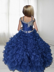 Royal Blue Ball Gown Straps Beading Little Gril Pageant Dresses