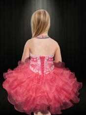 Royal Blue Halter Beading and Ruffles Ball Gown Mini-length Little Girl Dress for 2014