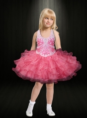 Royal Blue Halter Beading and Ruffles Ball Gown Mini-length Little Girl Dress for 2014