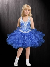 Royal Blue Halter Beading and Ruffles Ball Gown Mini-length Little Girl Dress for 2014