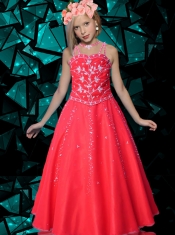 Royal Blue Straps Little Gril Pageant Dress with Appliques Sequins Decorate