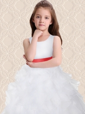 Sashes A-Line Scoop Ruffles 2014 Flower Girl Dress in White