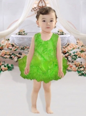 Scoop Backless Short Beading and Ruffles 2014 Little Girl Dress in Spring Green