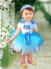 Scoop Bowknot Mini-length Baby Blue Little Girl Dress for 2014