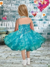 Short Beading and Ruffles Lace-up Little Girl Dress with Halter