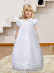 Simple A-Line Short Sleeves Appliques and Ruffles 2014 Flower Girl Dress with Floor-length