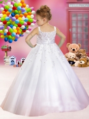 Simple Appliques A-Line Straps Floor-length Flower Girl Dress for 2014
