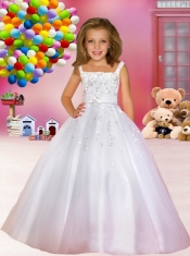 Simple Appliques A-Line Straps Floor-length Flower Girl Dress for 2014