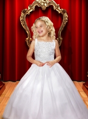 Simple Beading Square A-Line Floor-length Tulle Flower Girl Dress for 2014