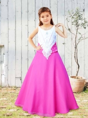 Simple Scoop A-Line Floor-length Appliques Little Girl Pageant Dresses