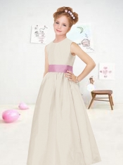 Simple Scoop Satin Ribbons Flower Girl Dress for 2014