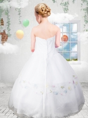 Simple Strapless Floor-length Embroidery Ball Gown Little Girl Pageant Dress