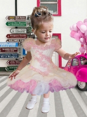 Sweet 2014 Ball Gown Asymmetrical Tea-length Beading Ruffles Little Girl Dress