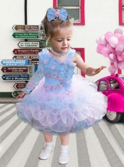 Sweet 2014 Ball Gown Asymmetrical Tea-length Beading Ruffles Little Girl Dress