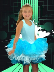 Sweet Aqua Blue Ball Gown Halter Mini-length Ruffles Little Girl Dress