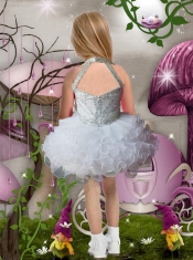 Sweet Ball Gown Halter Mini-length Beading White Flower Girl Dresses