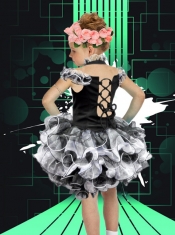 Sweet Ball Gown Halter Mini-length Ruffles Black and White Little Girl Dress