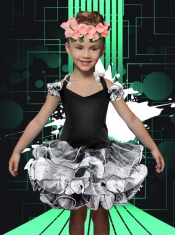 Sweet Ball Gown Halter Mini-length Ruffles Black and White Little Girl Dress