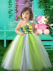 Sweet Ball Gown One Shoulder Floor-length Little Girl Dress with Hand Made Flower