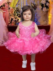 Sweet Ball Gown Straps Knee-length Beading Hot Pink Little Girl Dress
