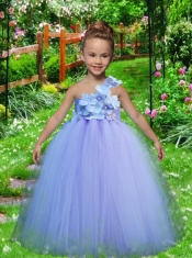 Sweet Lavender One Shoulder Floor-length Little Girl Dresses with Appliques