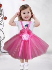 Sweet Straps A-Line Tea-length Little Girl Dress with Hand Made Flowers