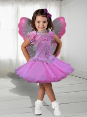 Sweet V-neck A-Line Knee-length Appliques and Beading Little Girl Dress for 2014